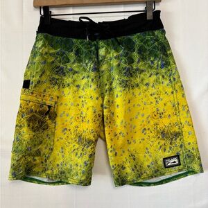 PELAGIC Green and Yellow Hydro-Lite Board Shorts Size 25 Youth